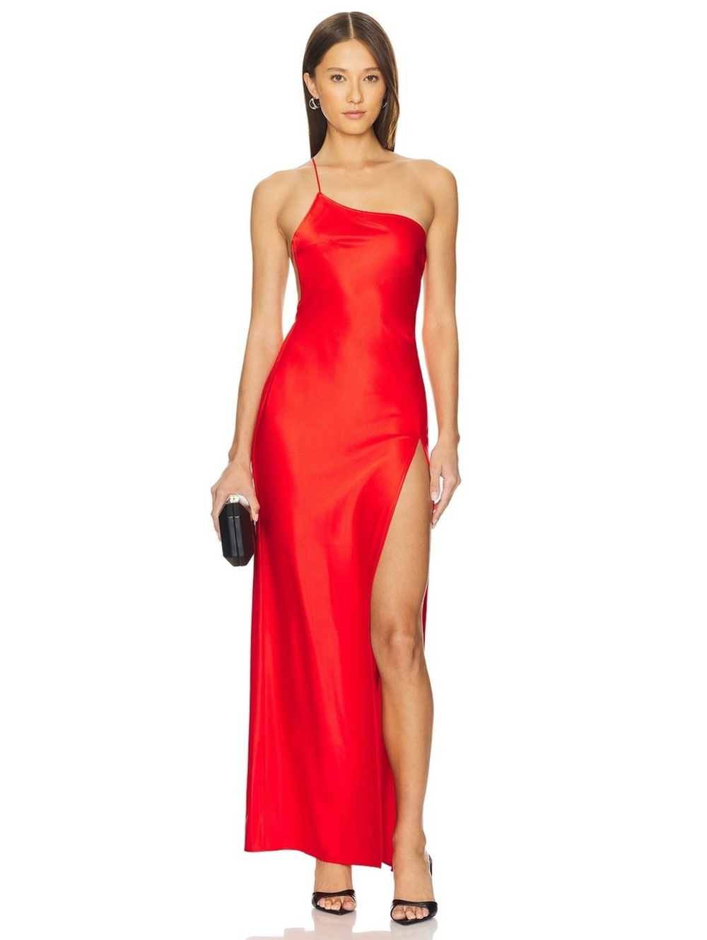Superdown Caria Maxi Dress in Cherry Red one shoulder